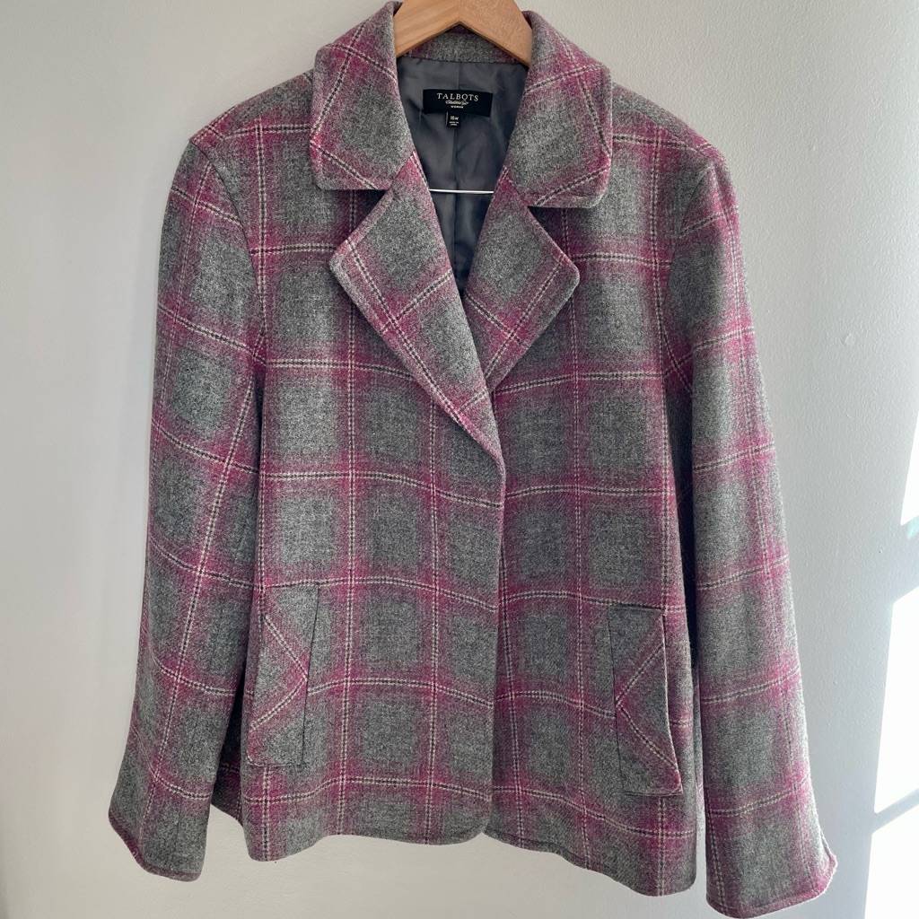 Talbots Gray And Pink Plaid Blazer
